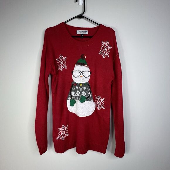 Tiara International Womens Ugly Christmas Sweater Size M Jingle Bell Snowman - Picture 1 of 9